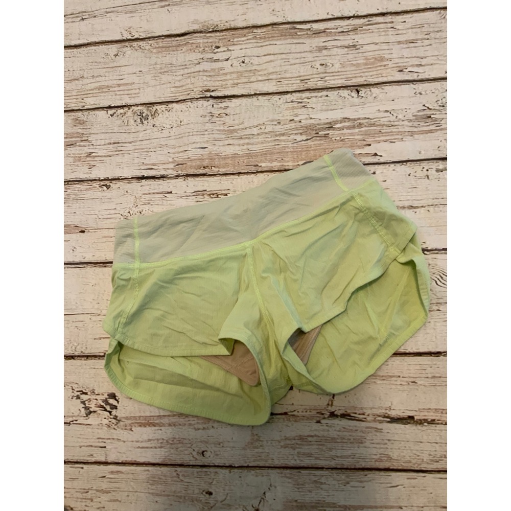 Lululemon Speed Up Low Rise Lined Short 2.5 Lime Green White Stripe Womens 2